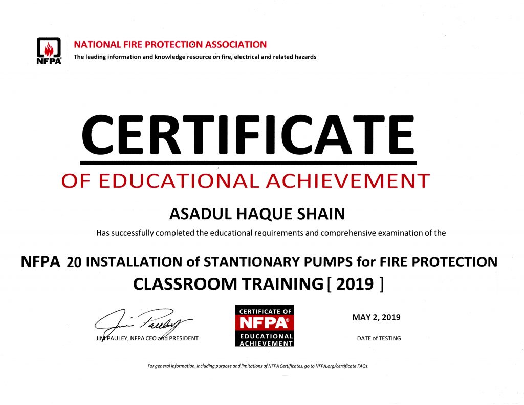 NFPA Certificate Unique Multi Engineering Ltd